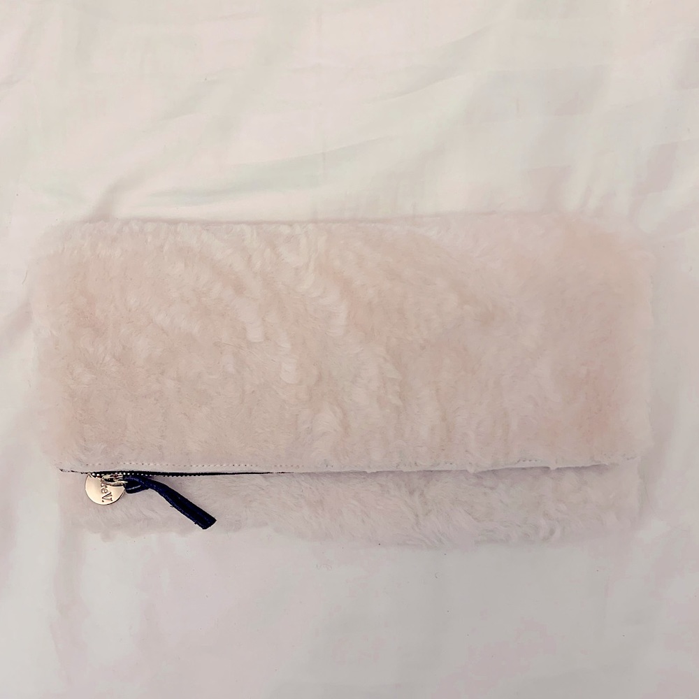Clare V White Fur Foldover Clutch
